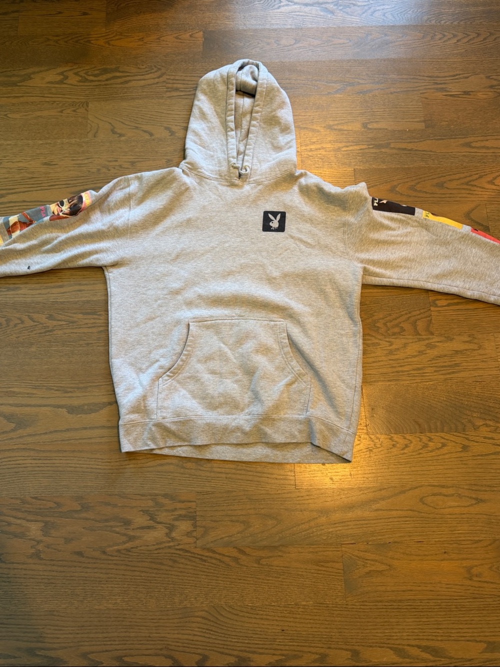 PLAYBOY Light Gray Hoodie with Sleeve Graphics